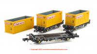 RT-PFA001-A Revolution Trains PFA 2 Axle Container Flat Triple Pack - Cawoods Yellow